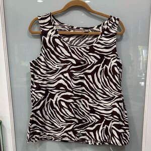 Chico's Women's Linen Sleeveless Tank Top Zebra Print Brown White Stripe Sz 2
